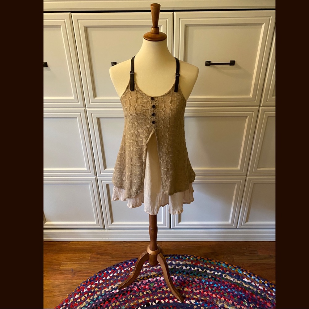 Renaissance Style tunic top w/ Leather Like Straps